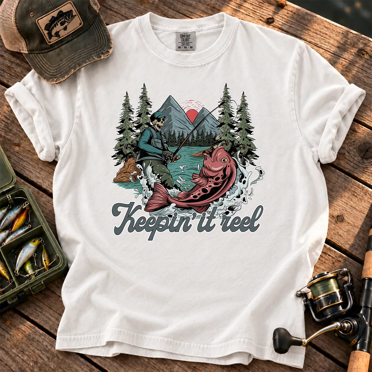 Keepin It Reel Skeleton T-Shirt in White