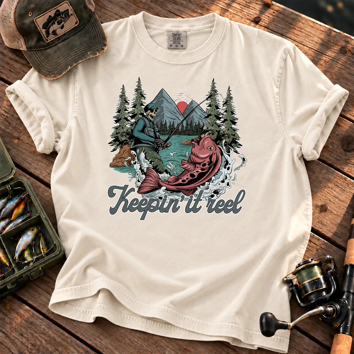 Keepin It Reel Skeleton T-Shirt in Ivory