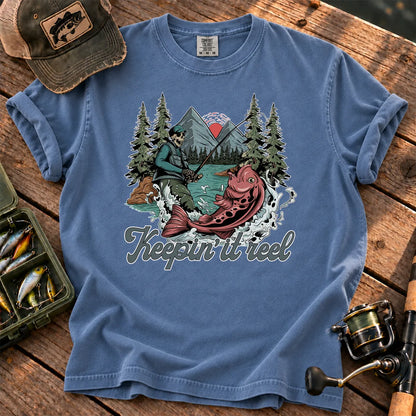 Keepin It Reel Skeleton T-Shirt in Blue Jean