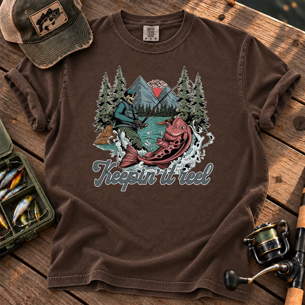 Keepin It Reel Skeleton T-Shirt in Espresso