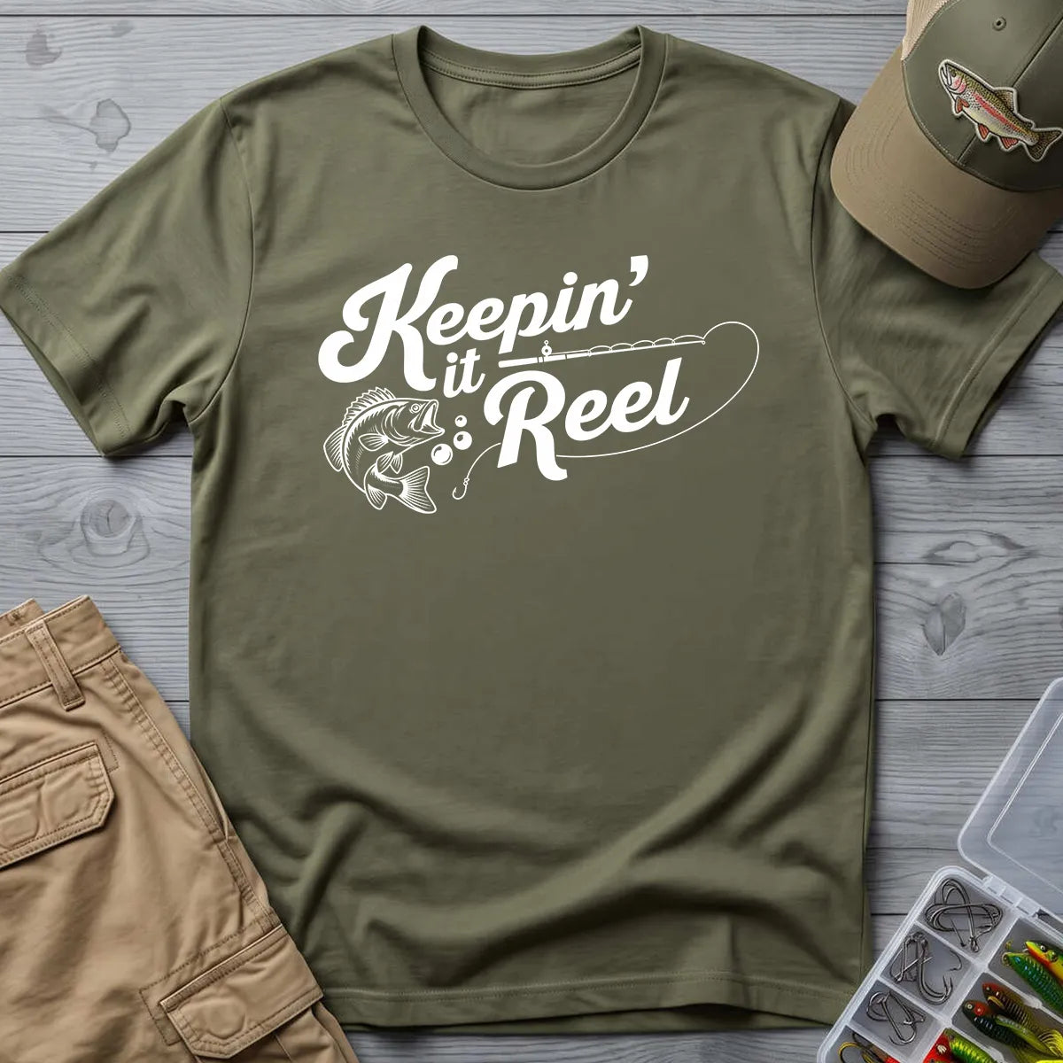 Keepin' It Reel T-Shirt in Military Green