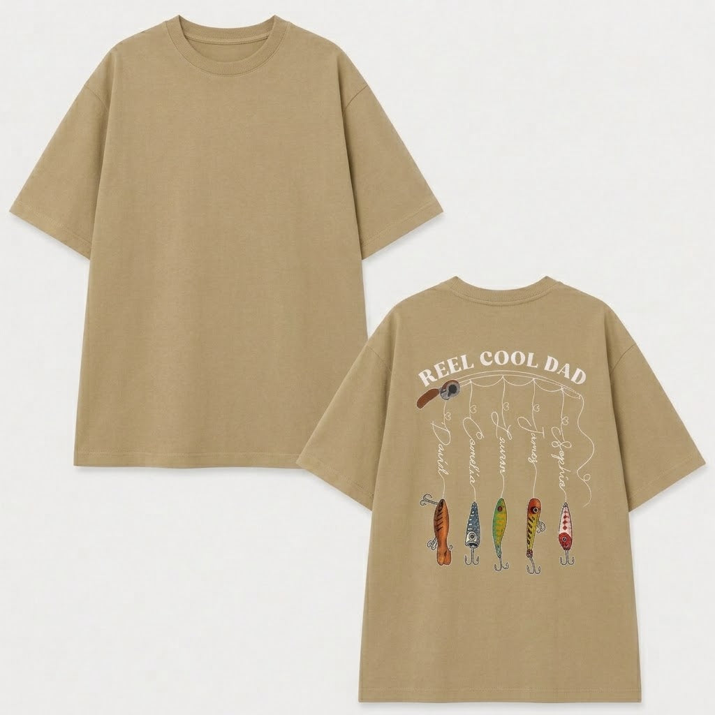 Personalized Fishing Shirt For Dad With Kids Name: Reel Cool Dad Shirt, Fishing Shirt For Dad, Fathers Day Gift From Son Daughter