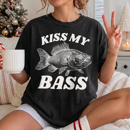 Kiss My Bass Detailed T-Shirt Women model in Black