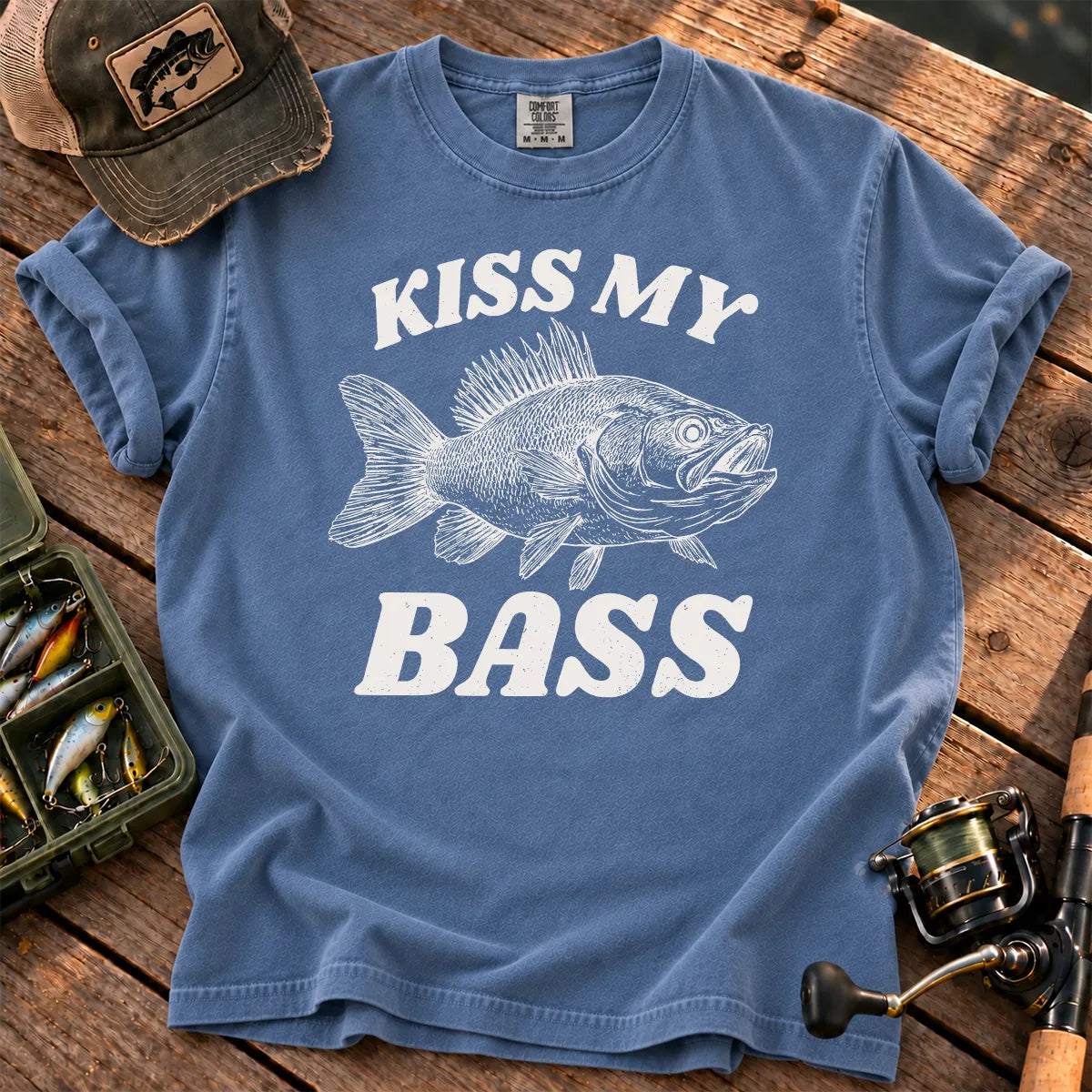 Kiss My Bass Detailed T-Shirt in Blue Jean