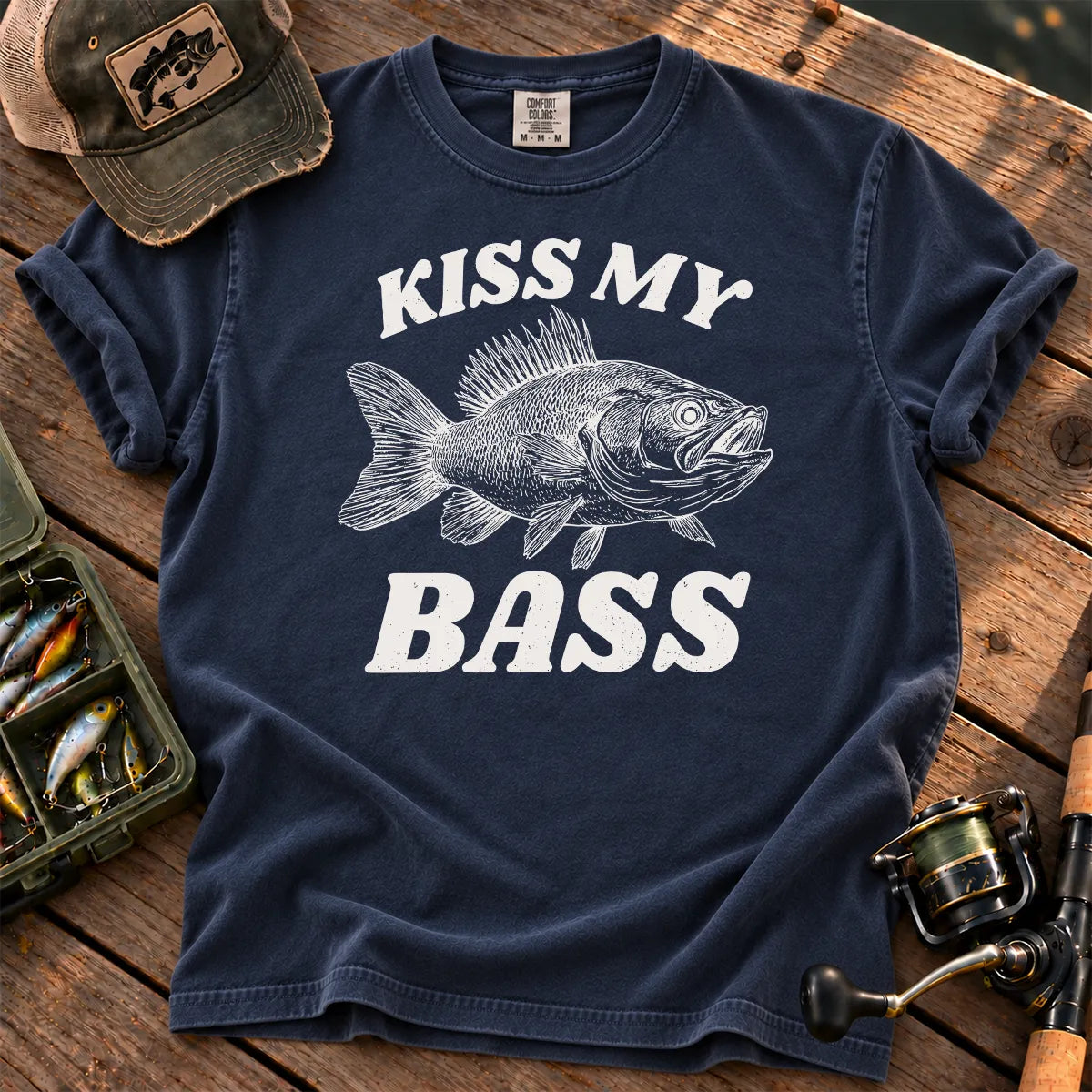 Kiss My Bass Detailed T-Shirt in True Navy