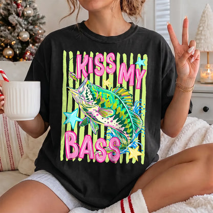 Kiss My Bass Neon T-Shirt Women model in Black