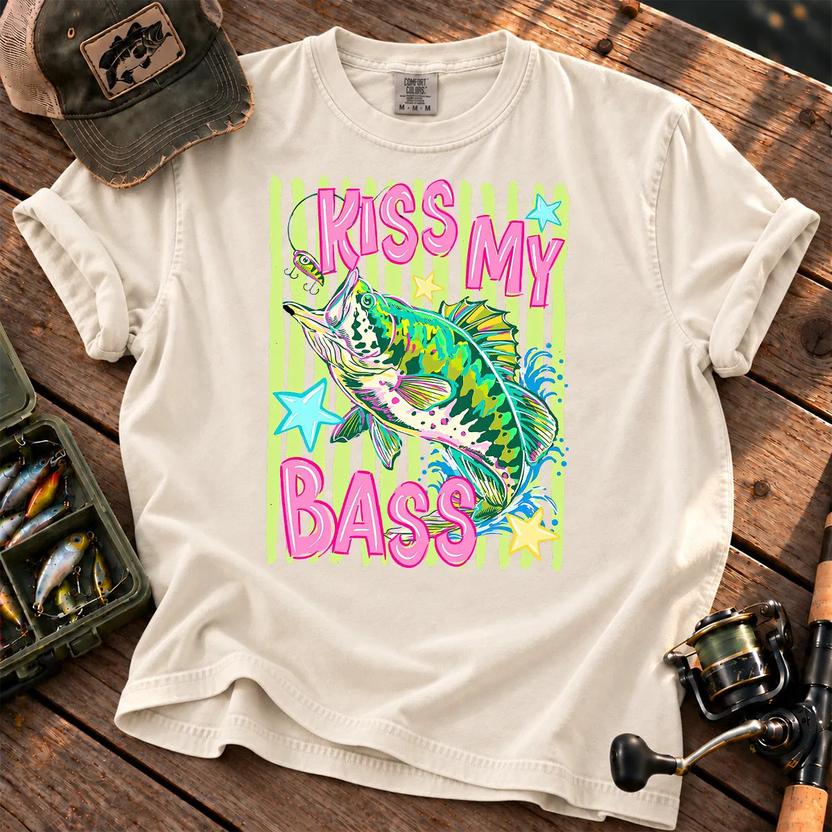 Kiss My Bass Neon T-Shirt in Ivory