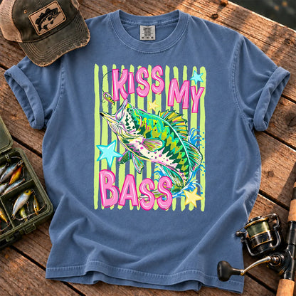 Kiss My Bass Neon T-Shirt in Blue Jean