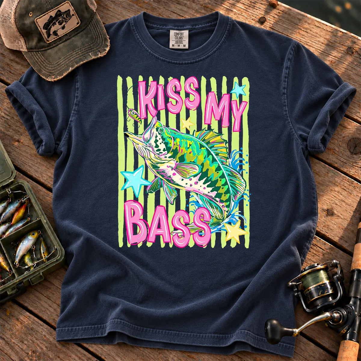 Kiss My Bass Neon T-Shirt in True Navy