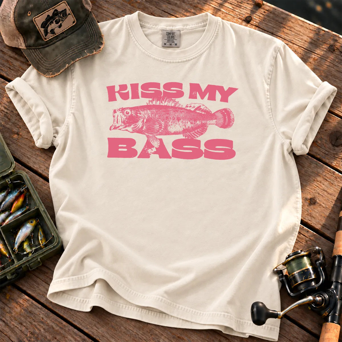 Kiss My Bass Pink T-Shirt in Ivory