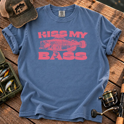 Kiss My Bass Pink T-Shirt in Blue Jean