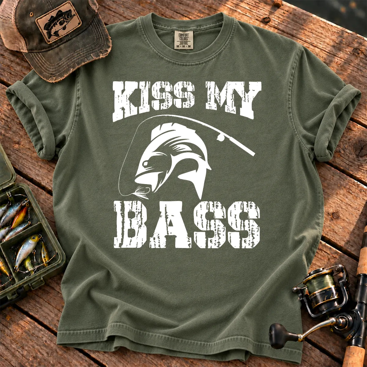 Kiss My Bass Skeleton T-Shirt in Moss