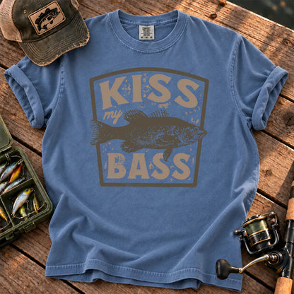 Kiss My Bass Vintage Badge T-Shirt in Blue Jean