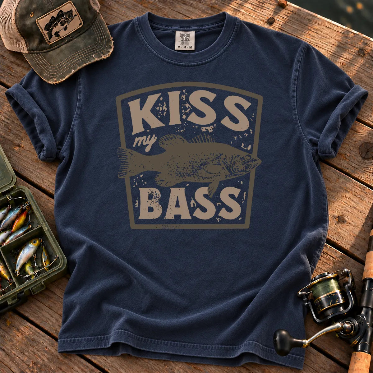 Kiss My Bass Vintage Badge T-Shirt in True Navy