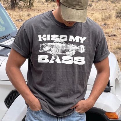 Kiss My Bass White T-Shirt Men model in Pepper