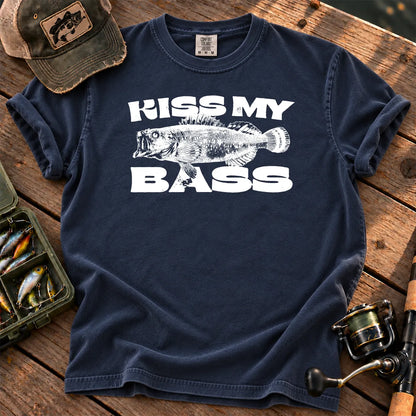 Kiss My Bass White T-Shirt in True Navy