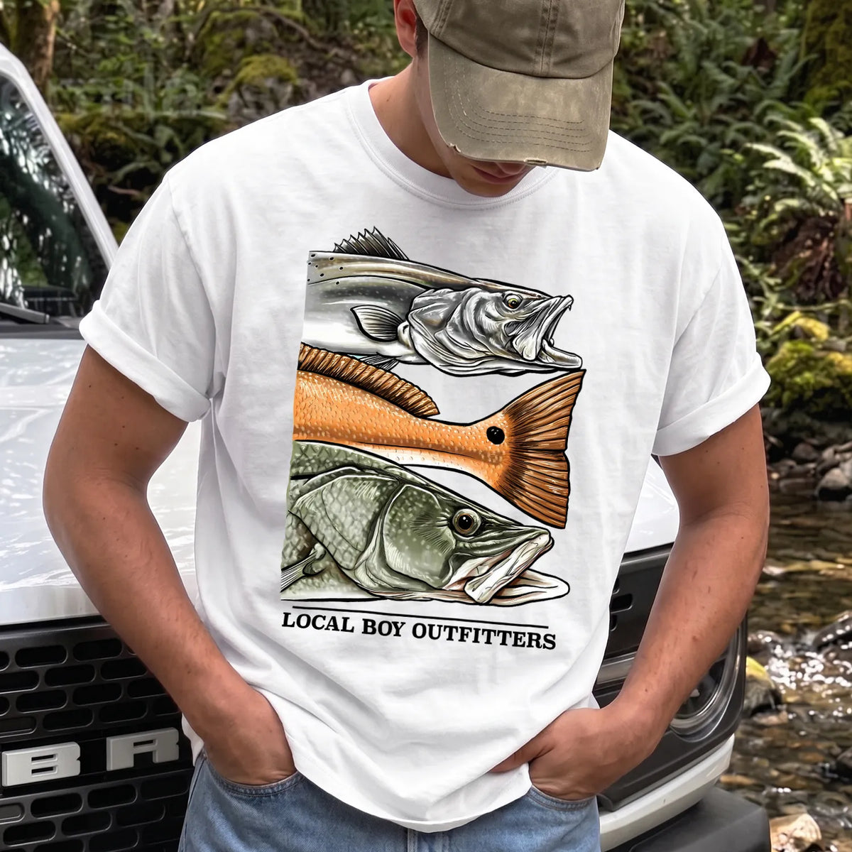 Local Boy Fish Species T-Shirt Men model in White