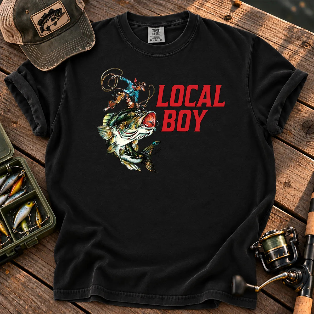Local Boy Fishing T-Shirt in Black