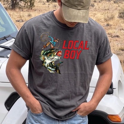 Local Boy Fishing T-Shirt Men model in Pepper