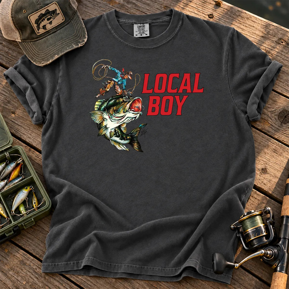 Local Boy Fishing T-Shirt in Pepper