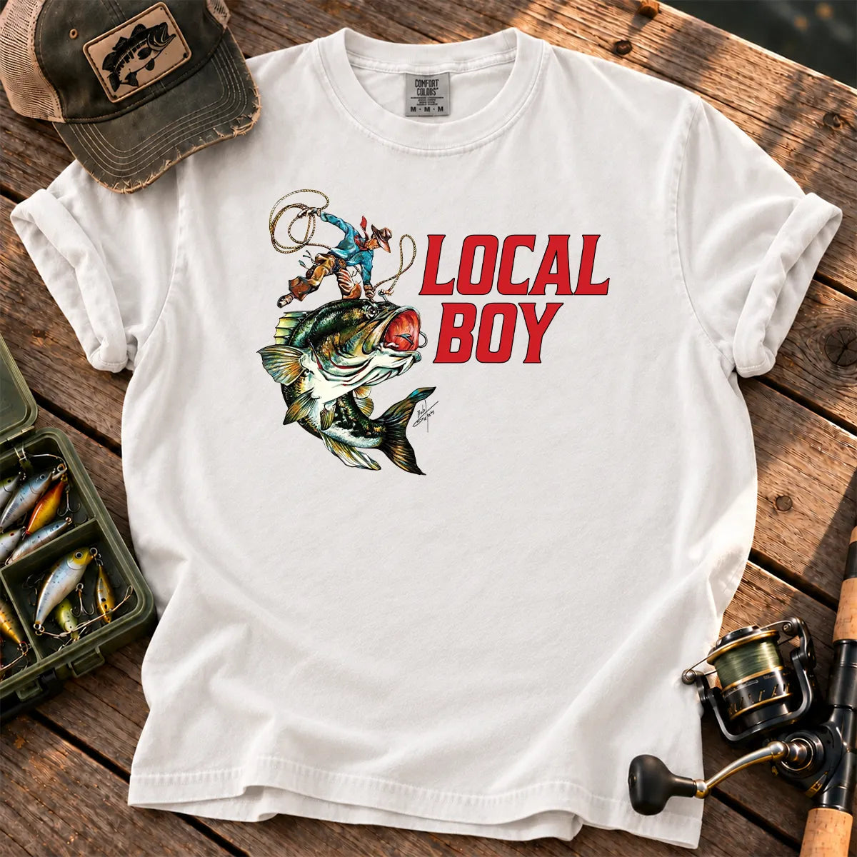 Local Boy Fishing T-Shirt in White