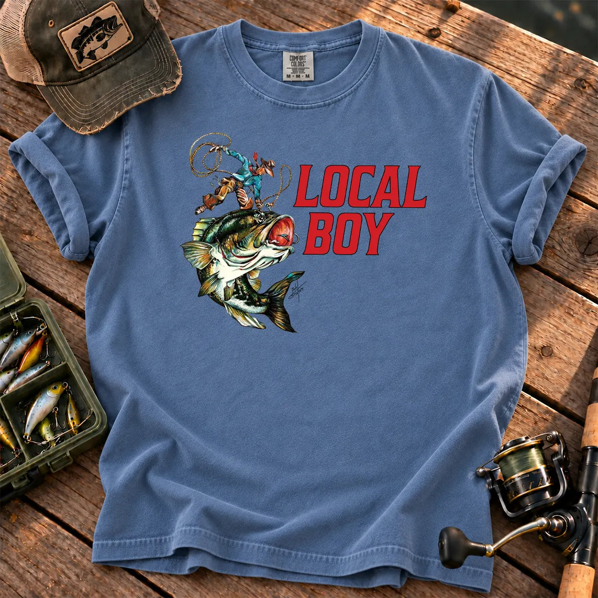 Local Boy Fishing T-Shirt in Blue Jean