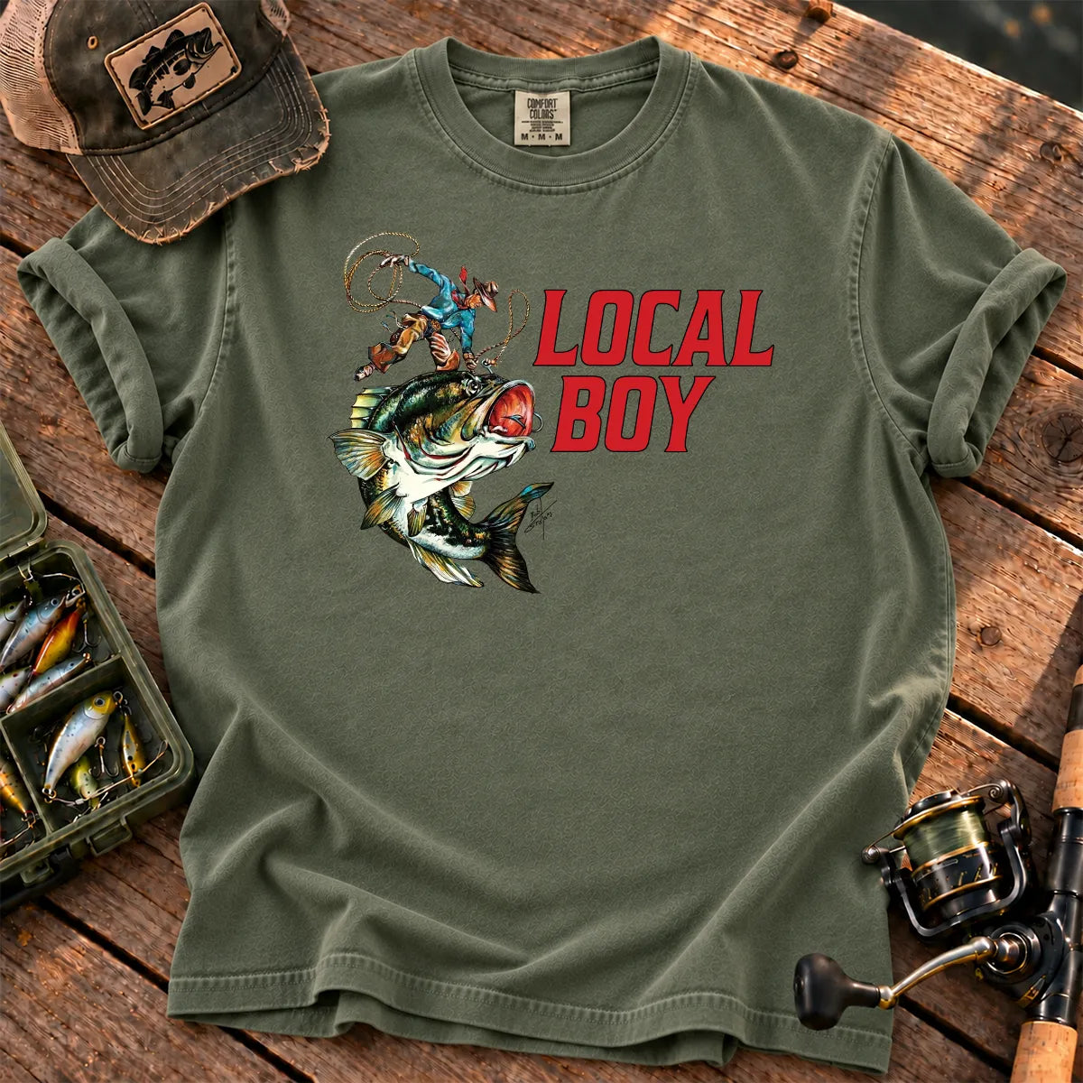 Local Boy Fishing T-Shirt in Moss