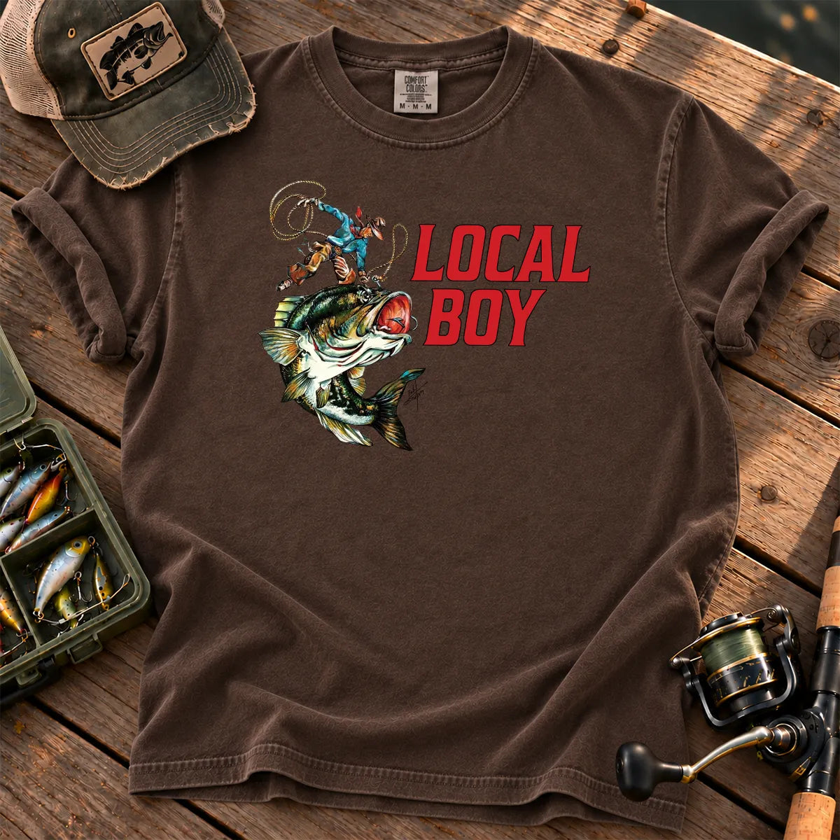 Local Boy Fishing T-Shirt in Espresso