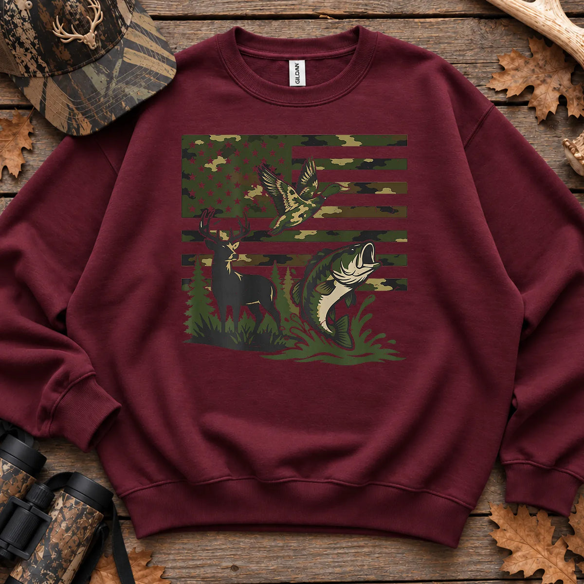 Local Southern Boy American Flag Outdoors Sweatshirt in Maroon