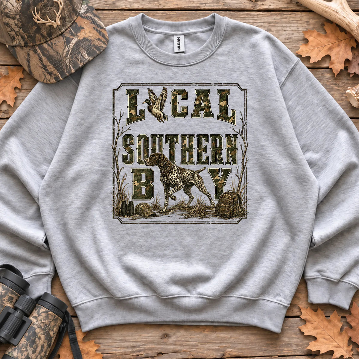 Local Southern Boy Camo Sweatshirt in Sport Grey