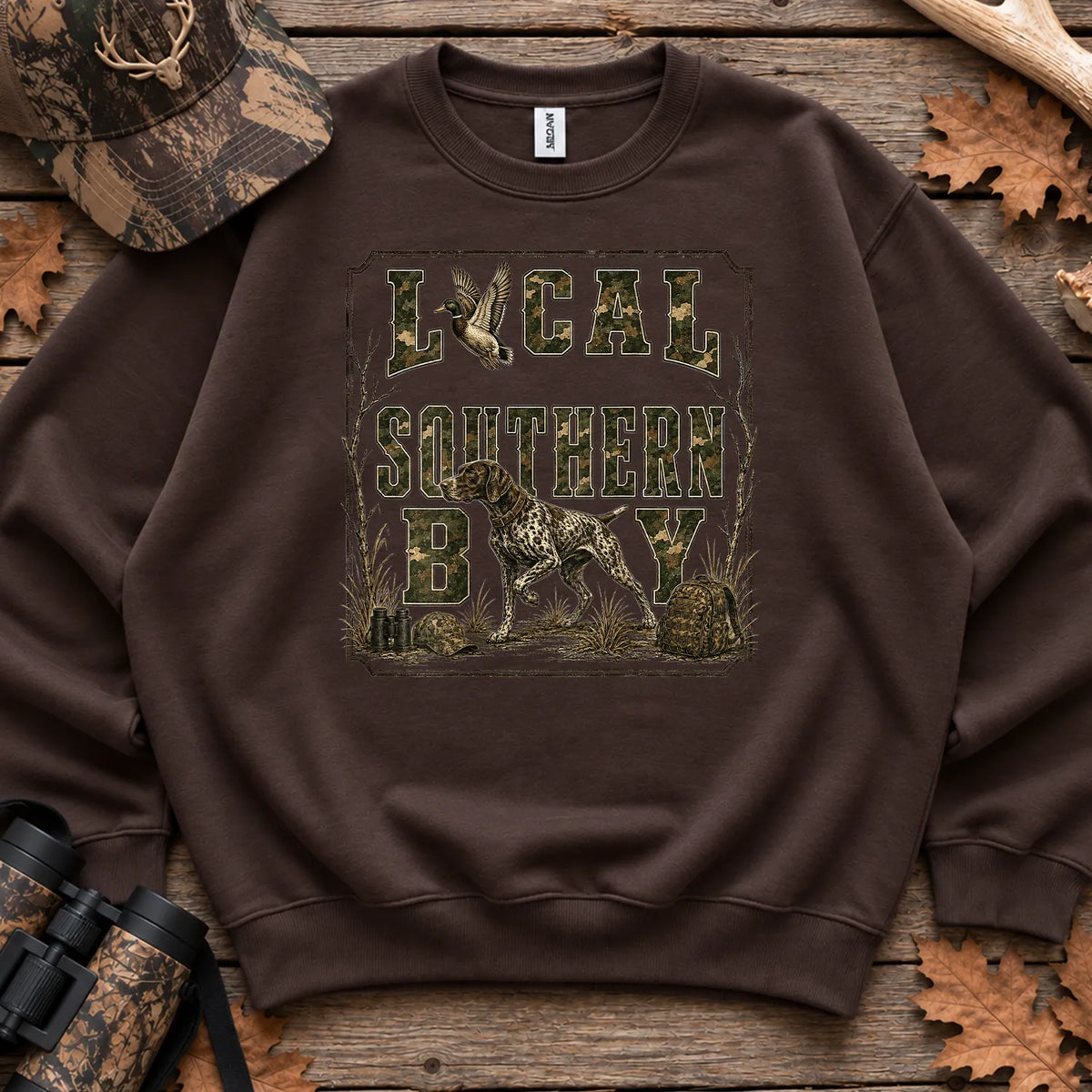 Local Southern Boy Camo Sweatshirt in Dark Chocolate