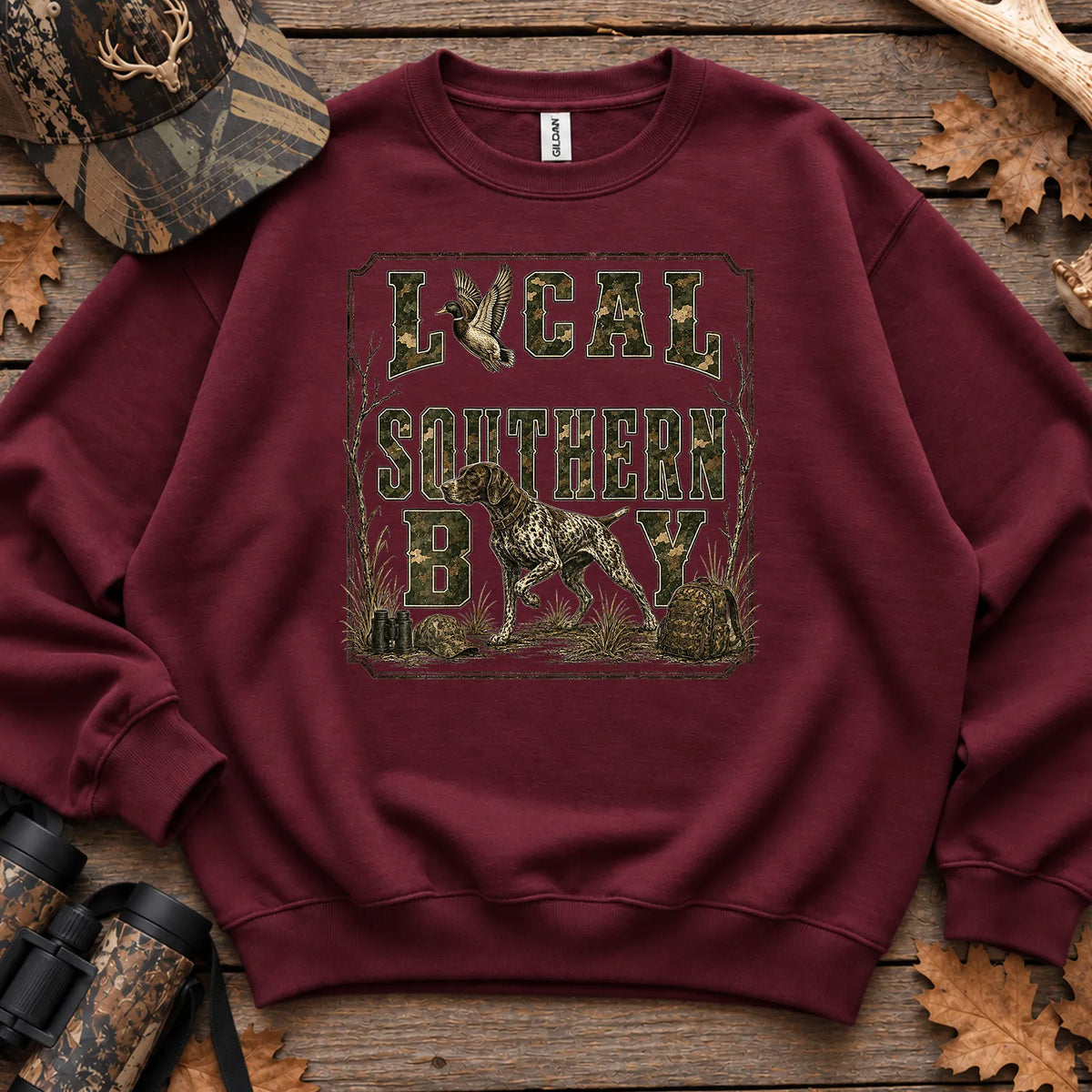Local Southern Boy Camo Sweatshirt in Maroon