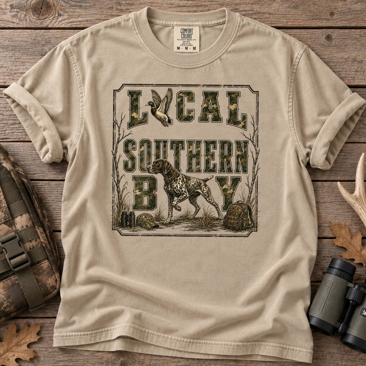 Local Southern Boy Duck Hunting T-Shirt in Sandstone