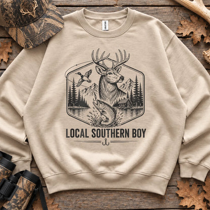 Local Southern Boy Hunting and Fishing Sweatshirt in Sand
