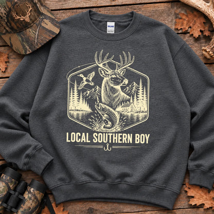 Local Southern Boy Hunting and Fishing Sweatshirt in Dark Heather