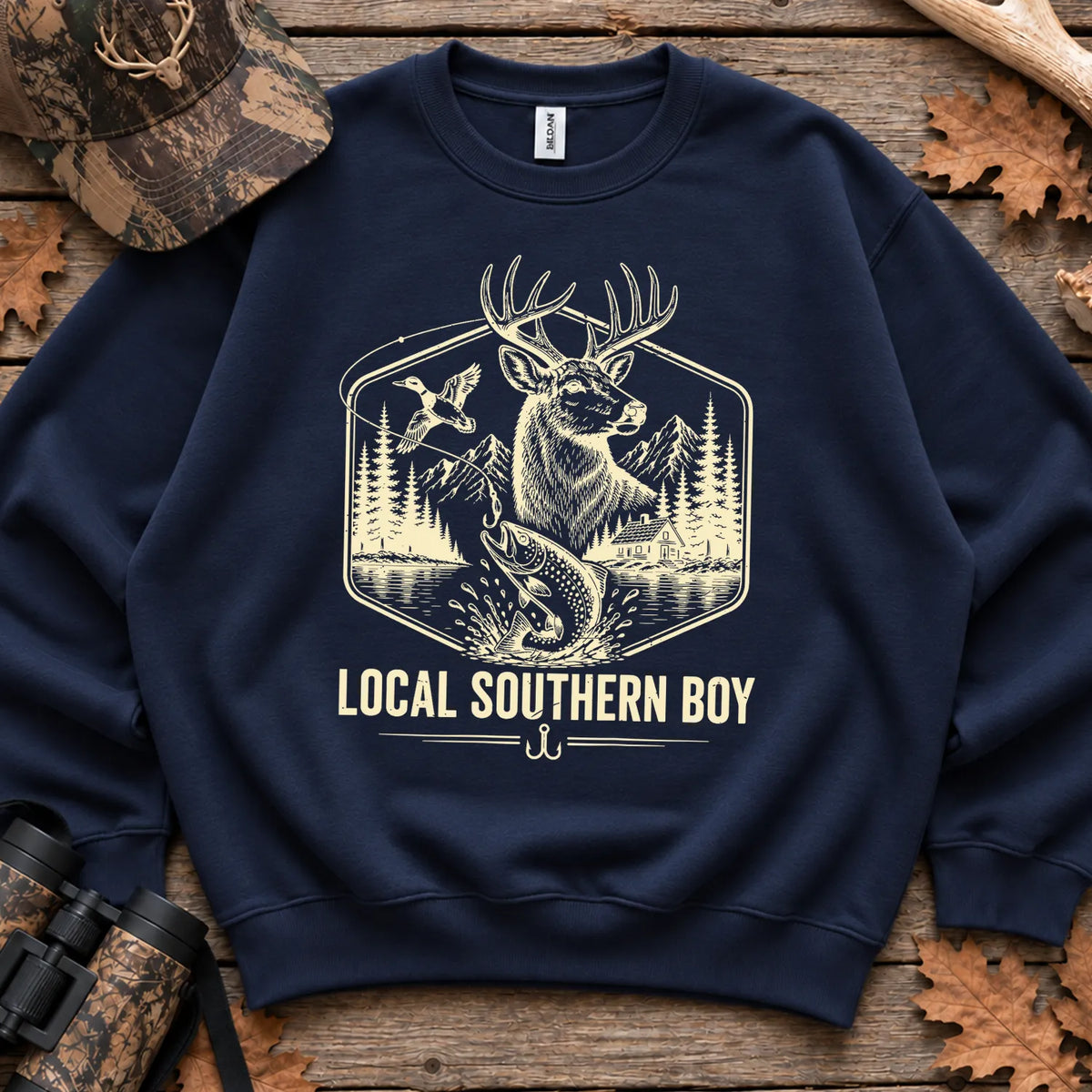 Local Southern Boy Hunting and Fishing Sweatshirt in Navy