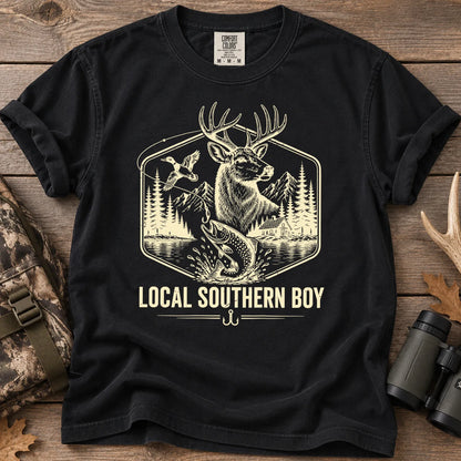 Local Southern Boy Hunting and Fishing T-Shirt in Black