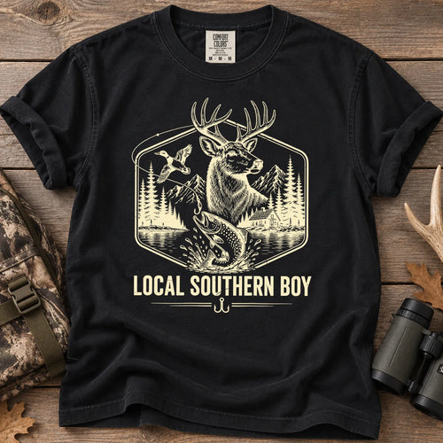 Local Southern Boy Hunting and Fishing T-Shirt in Black