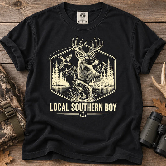 Local Southern Boy Hunting and Fishing T-Shirt in Black
