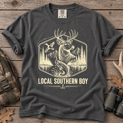 Local Southern Boy Hunting and Fishing T-Shirt in Pepper