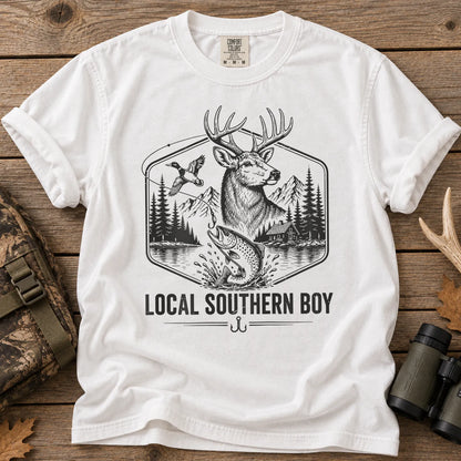 Local Southern Boy Hunting and Fishing T-Shirt in White