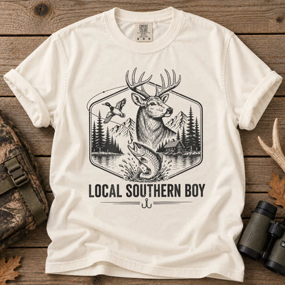Local Southern Boy Hunting and Fishing T-Shirt in Ivory