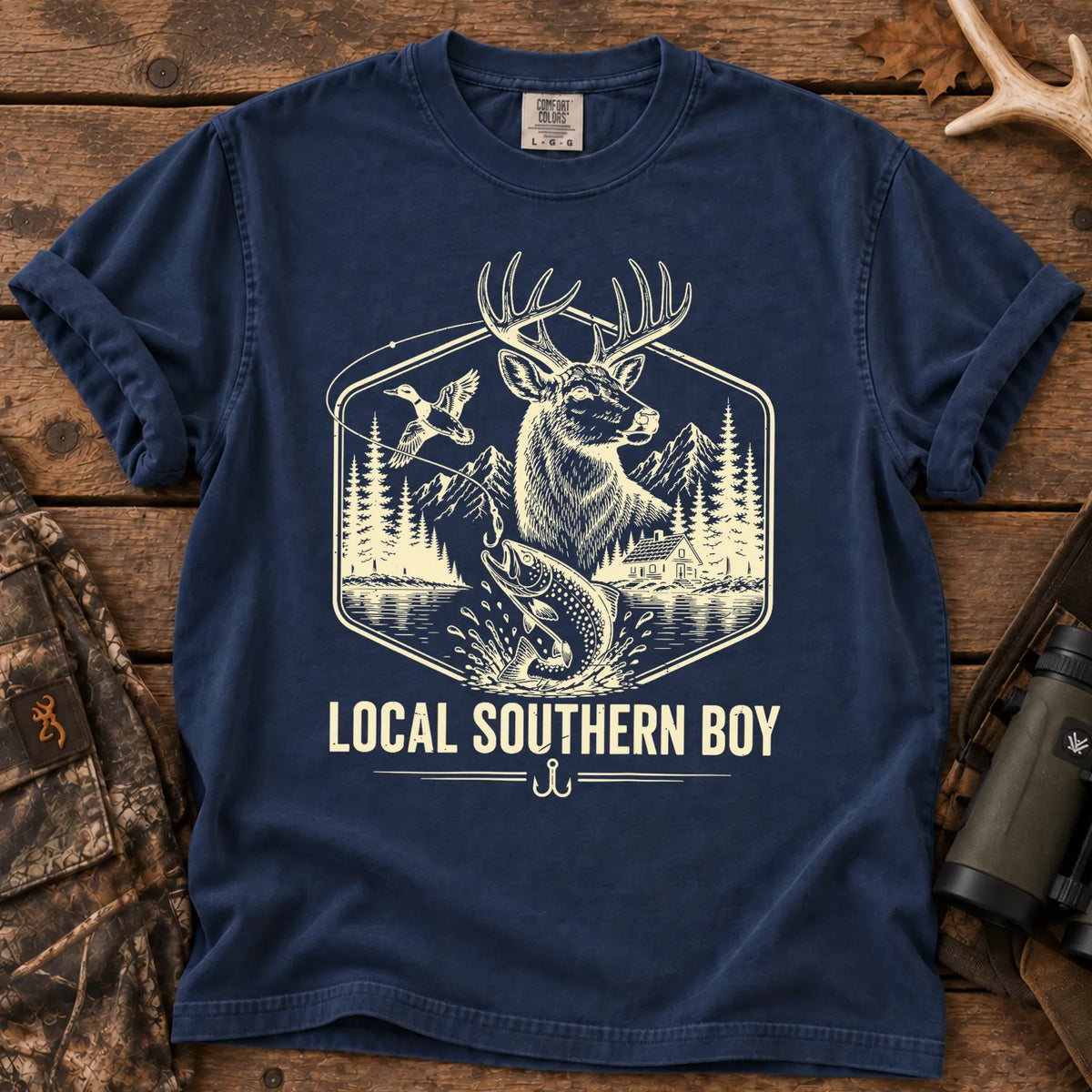 Local Southern Boy Hunting and Fishing T-Shirt in True Navy