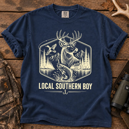 Local Southern Boy Hunting and Fishing T-Shirt in True Navy