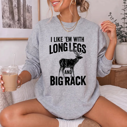 Long Legs and Big Rack Deer Sweatshirt Women model in Sport Grey