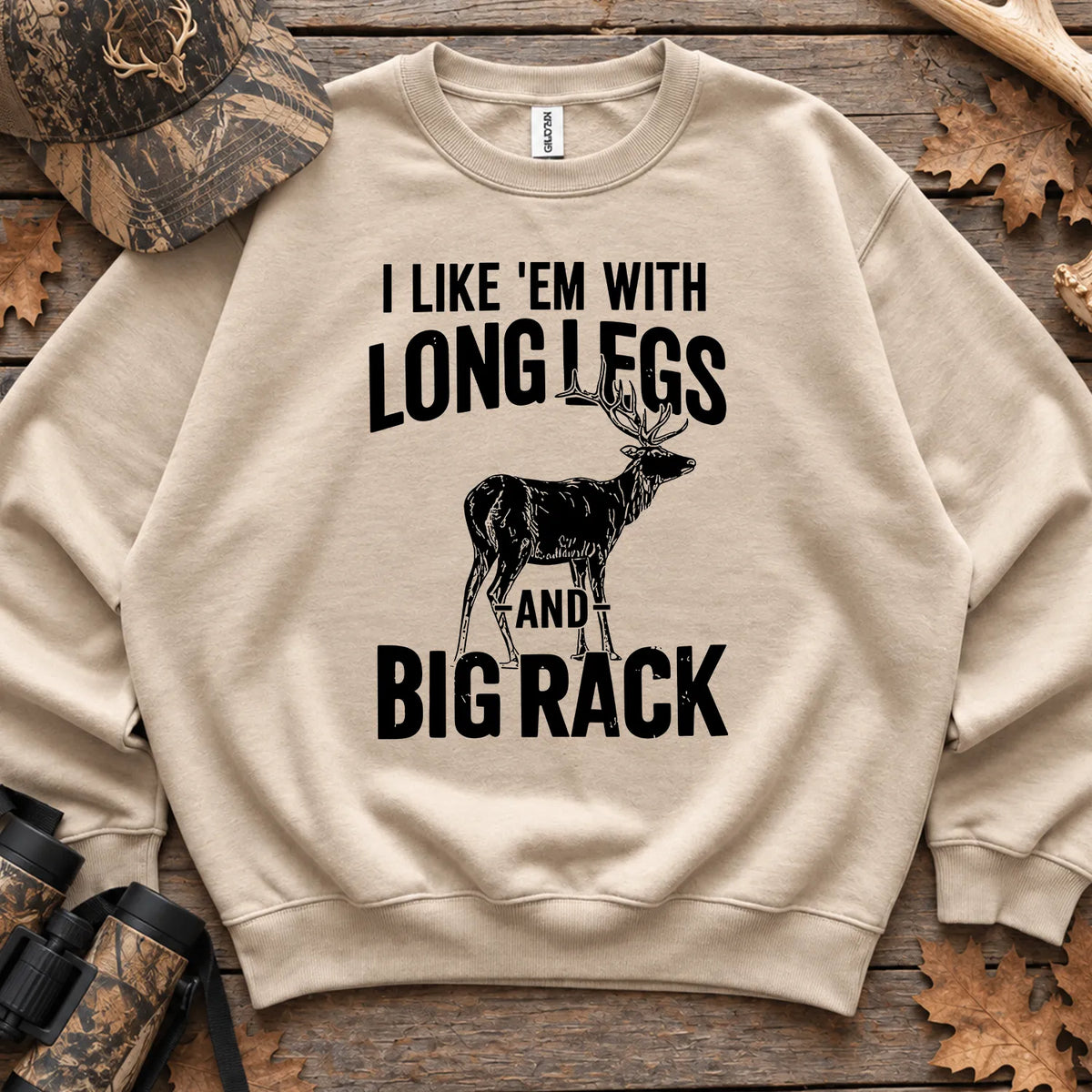 Long Legs and Big Rack Deer Sweatshirt in Sand
