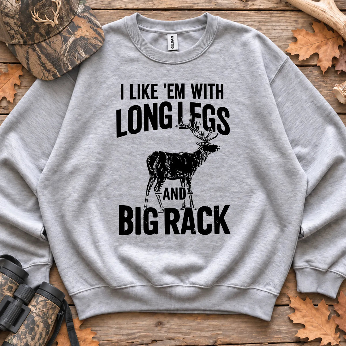 Long Legs and Big Rack Deer Sweatshirt in Sport Grey