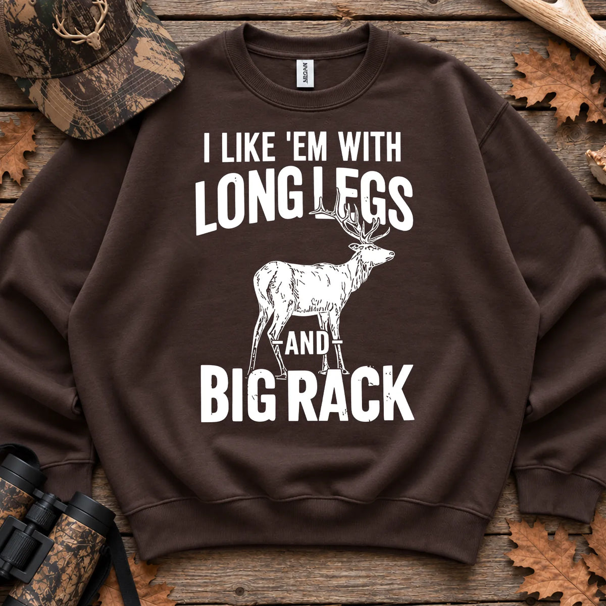 Long Legs and Big Rack Deer Sweatshirt in Dark Chocolate