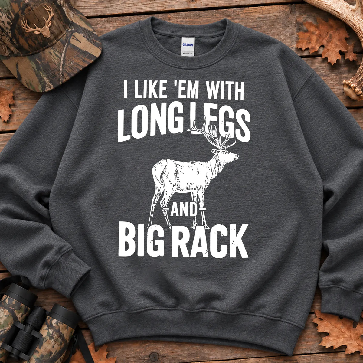 Long Legs and Big Rack Deer Sweatshirt in Dark Heather