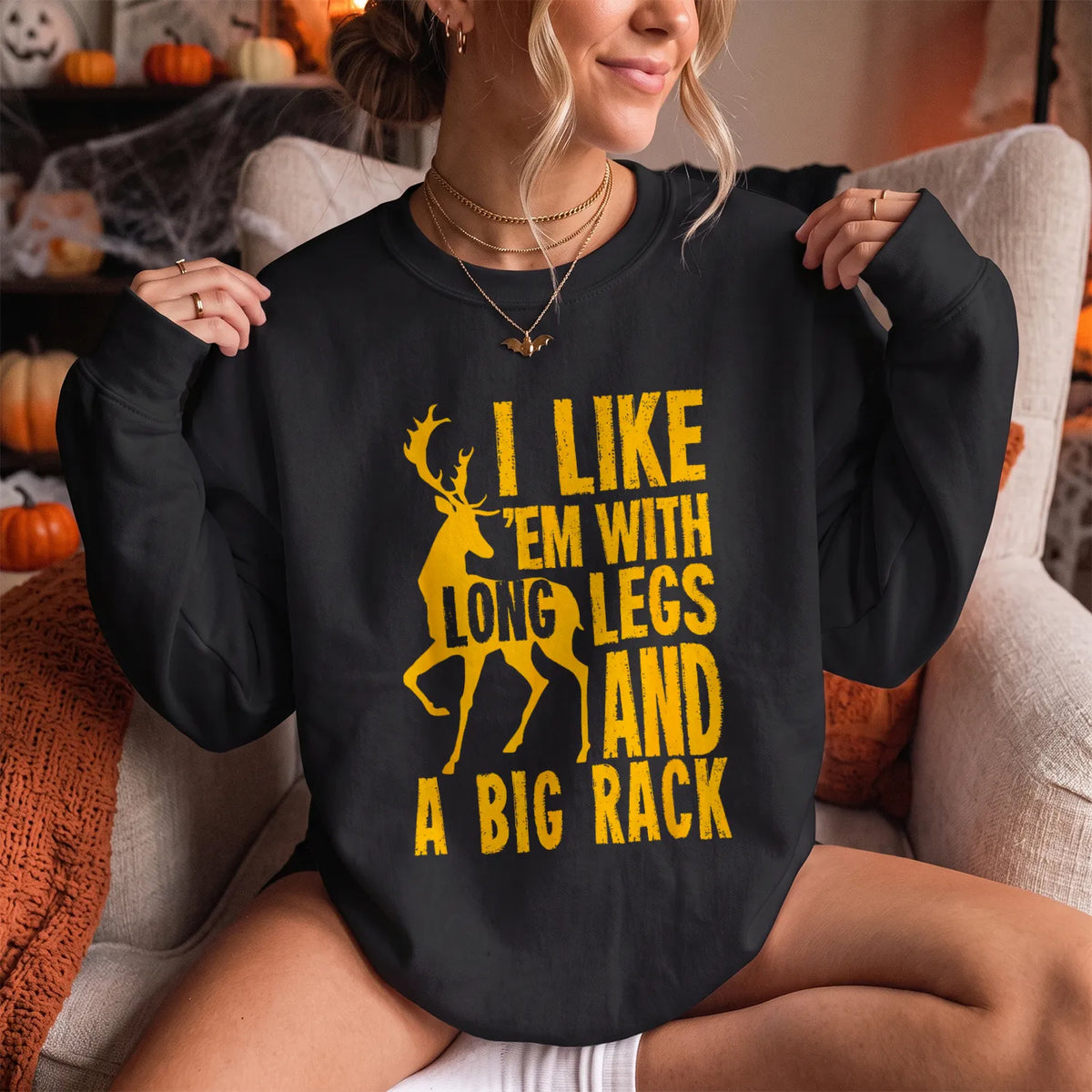 Long Legs and Big Rack Hunter Sweatshirt Women model in Black